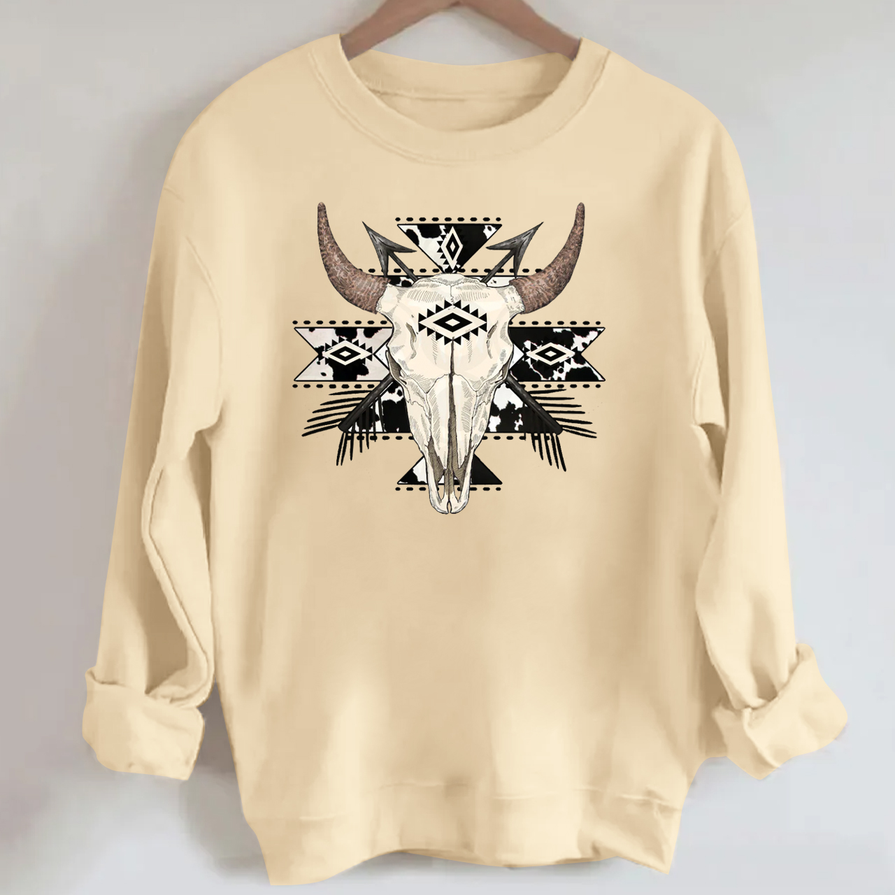 Cow Print Aztec Western Bull Skull Sweatshirt