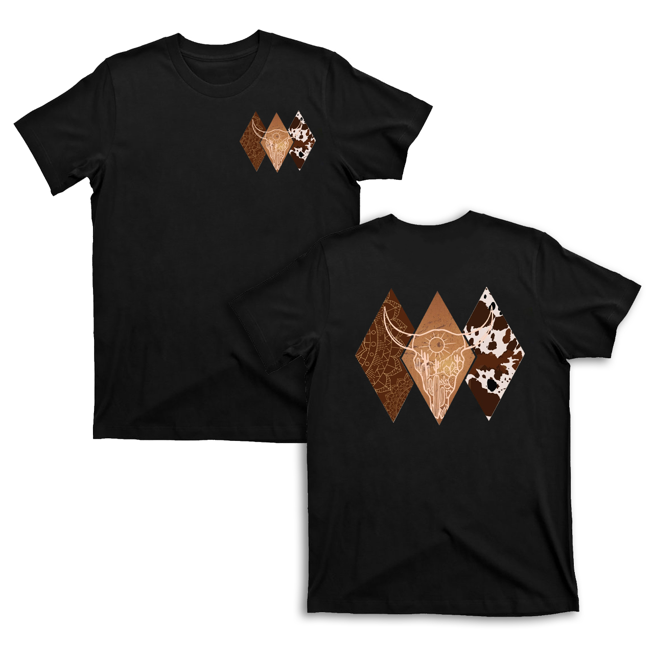 Cowboy Boho Bull Skull Double sided printing T-Shirts