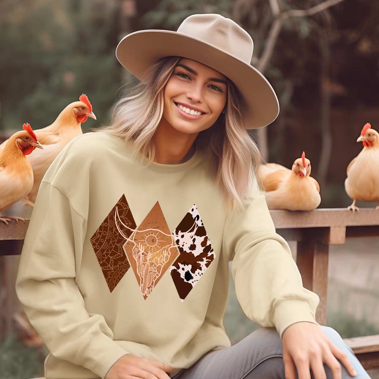 Cowboy Boho Bull Skull Sweatshirt