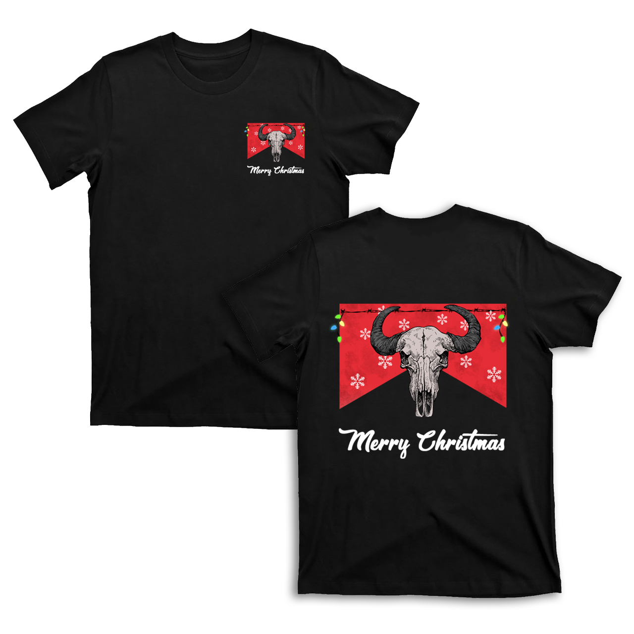 Cowboy Christmas  Bull Skull Retro T-Shirts