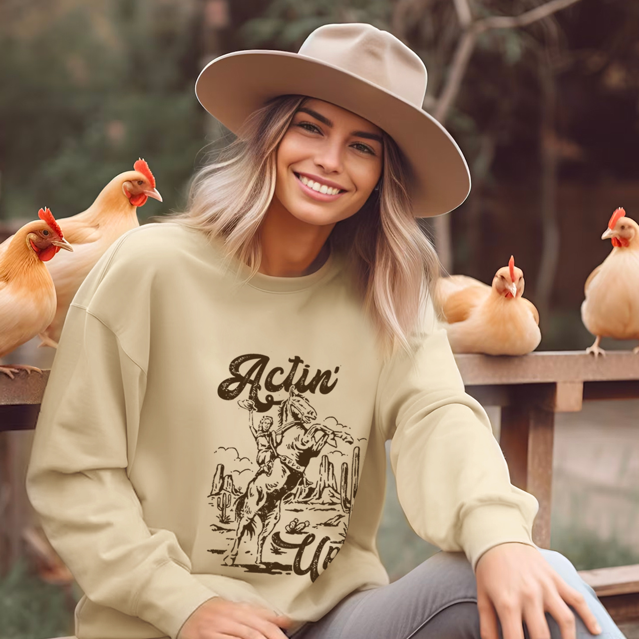 Cowgirl Celebrating Victory Actin Sweatshirt