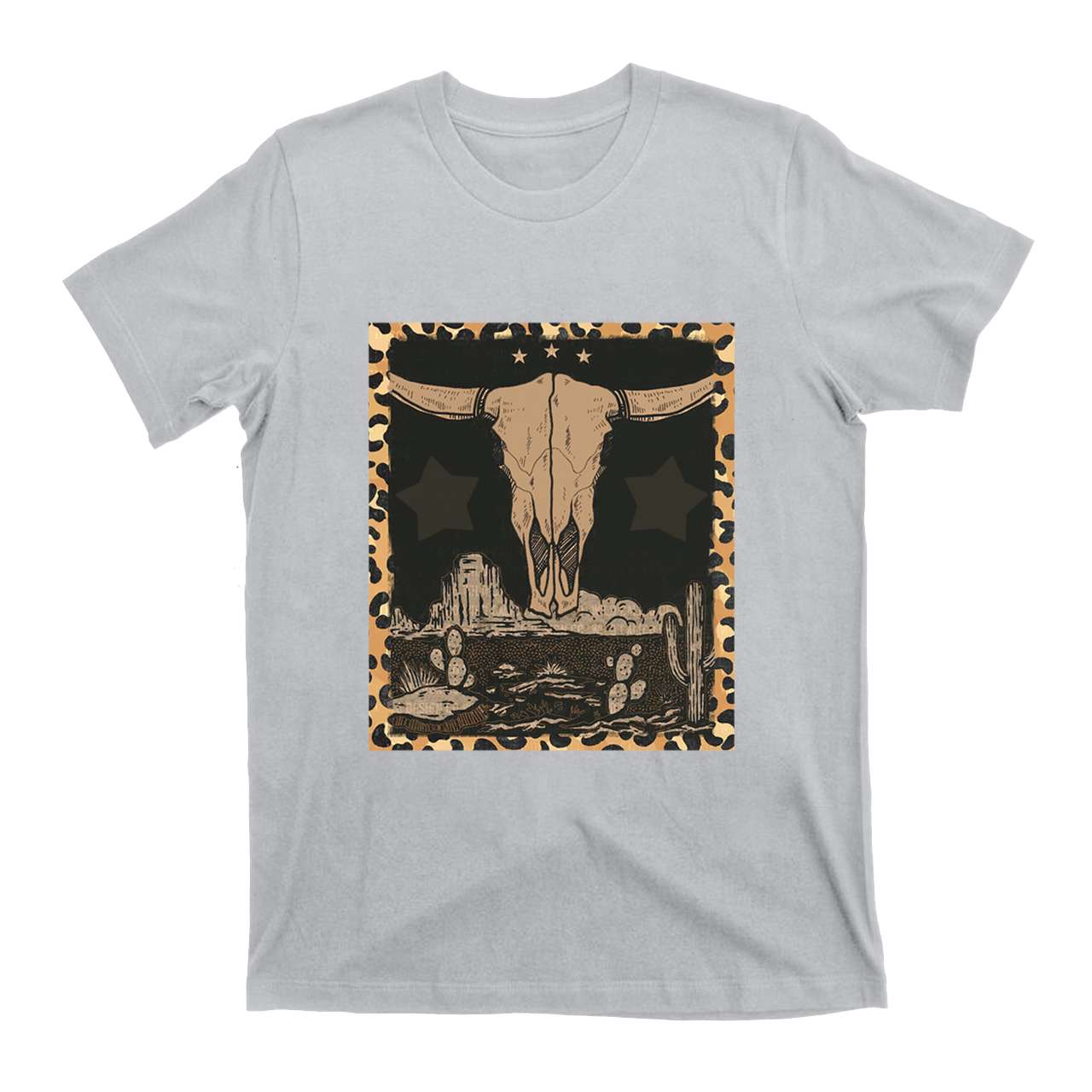 Western Label Longhorn Skull Desert T-Shirts