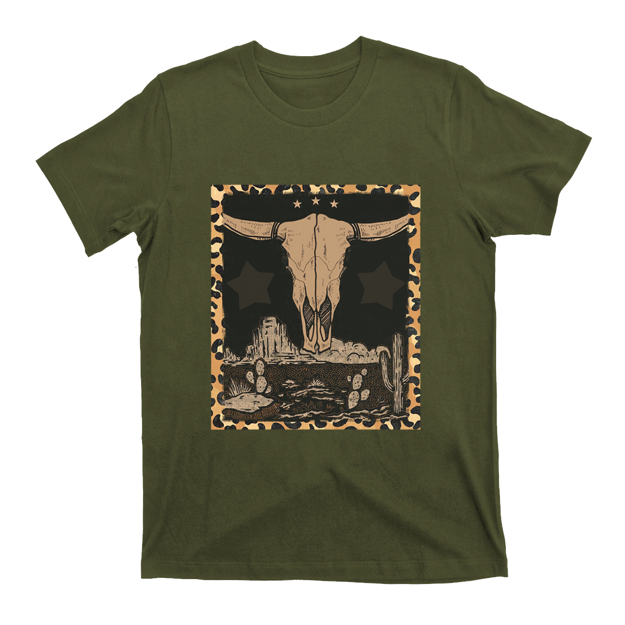 Western Label Longhorn Skull Desert T-Shirts