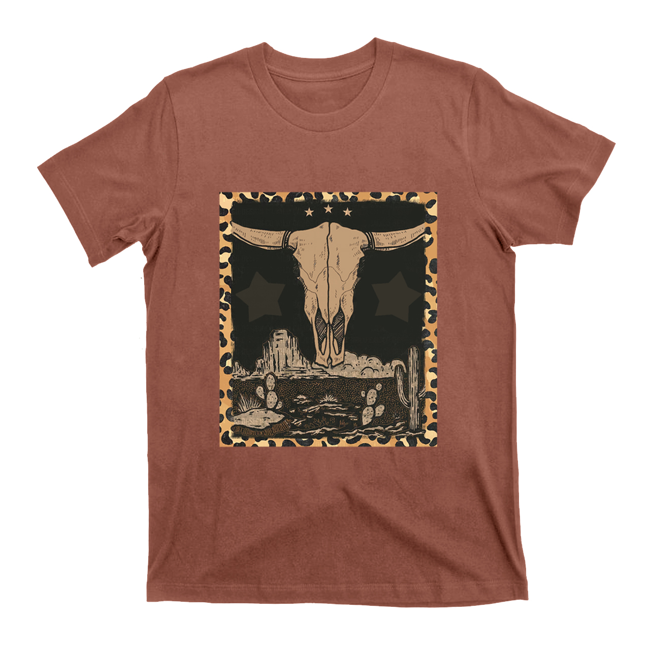 Western Label Longhorn Skull Desert T-Shirts