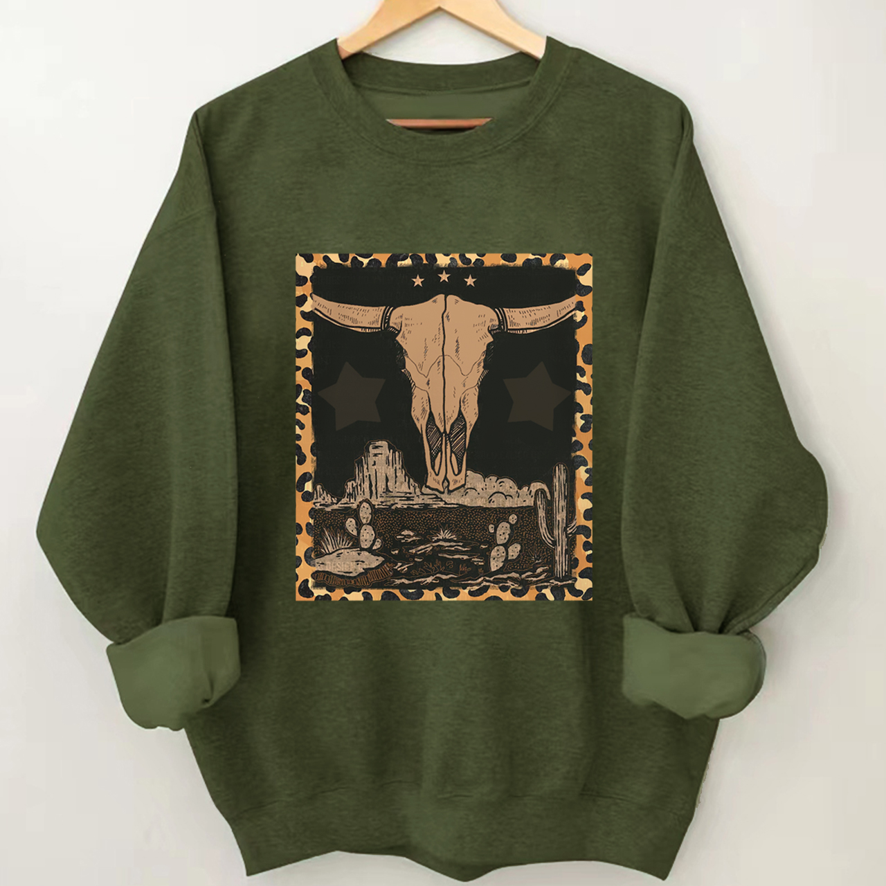 Western Label Longhorn Skull Desert Sweatshirt