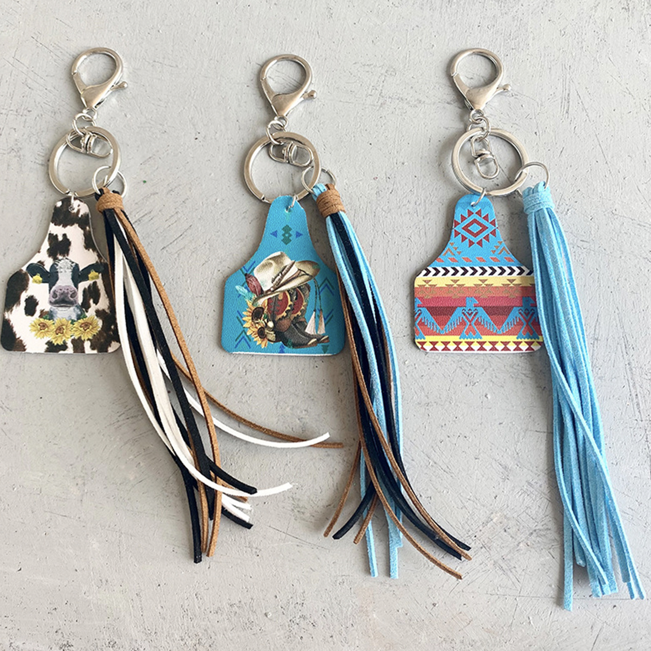 Western Style Leather Keychain Sunflower Leopard Print