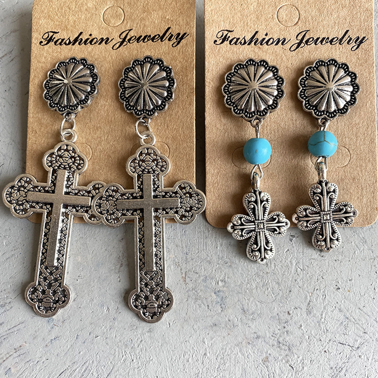 Cross Pumpkin Flower Turquoise Earrings