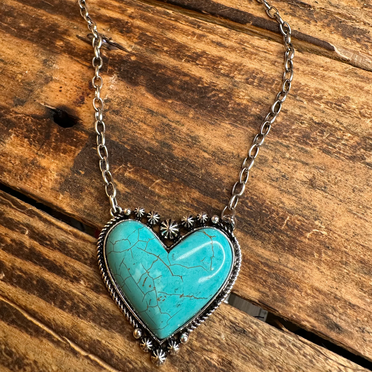 Heart Turquoise Western Cowboy Pendant Necklace