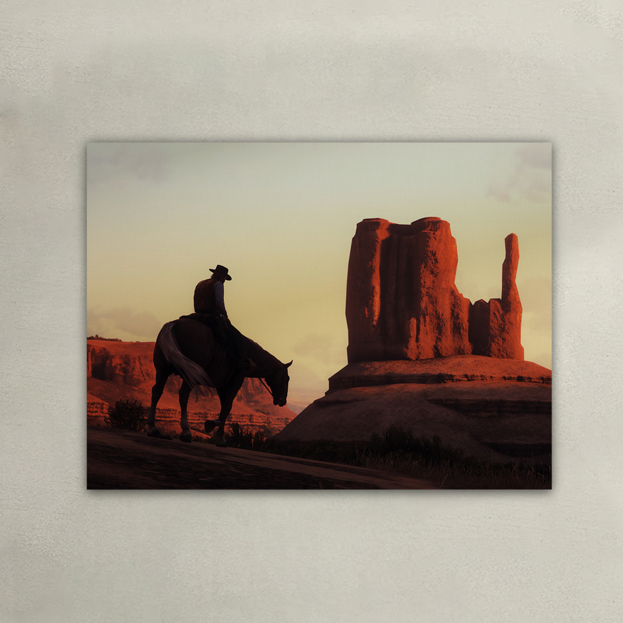 Brooding Cowboy Sunset Canvas Wall Art