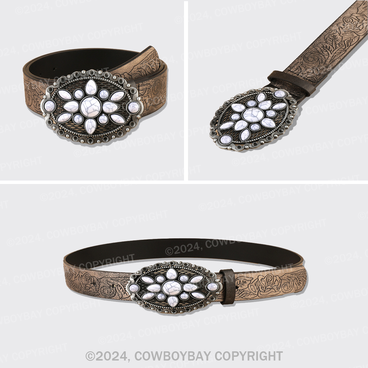 Cowboybay Vintage White Stone Belt