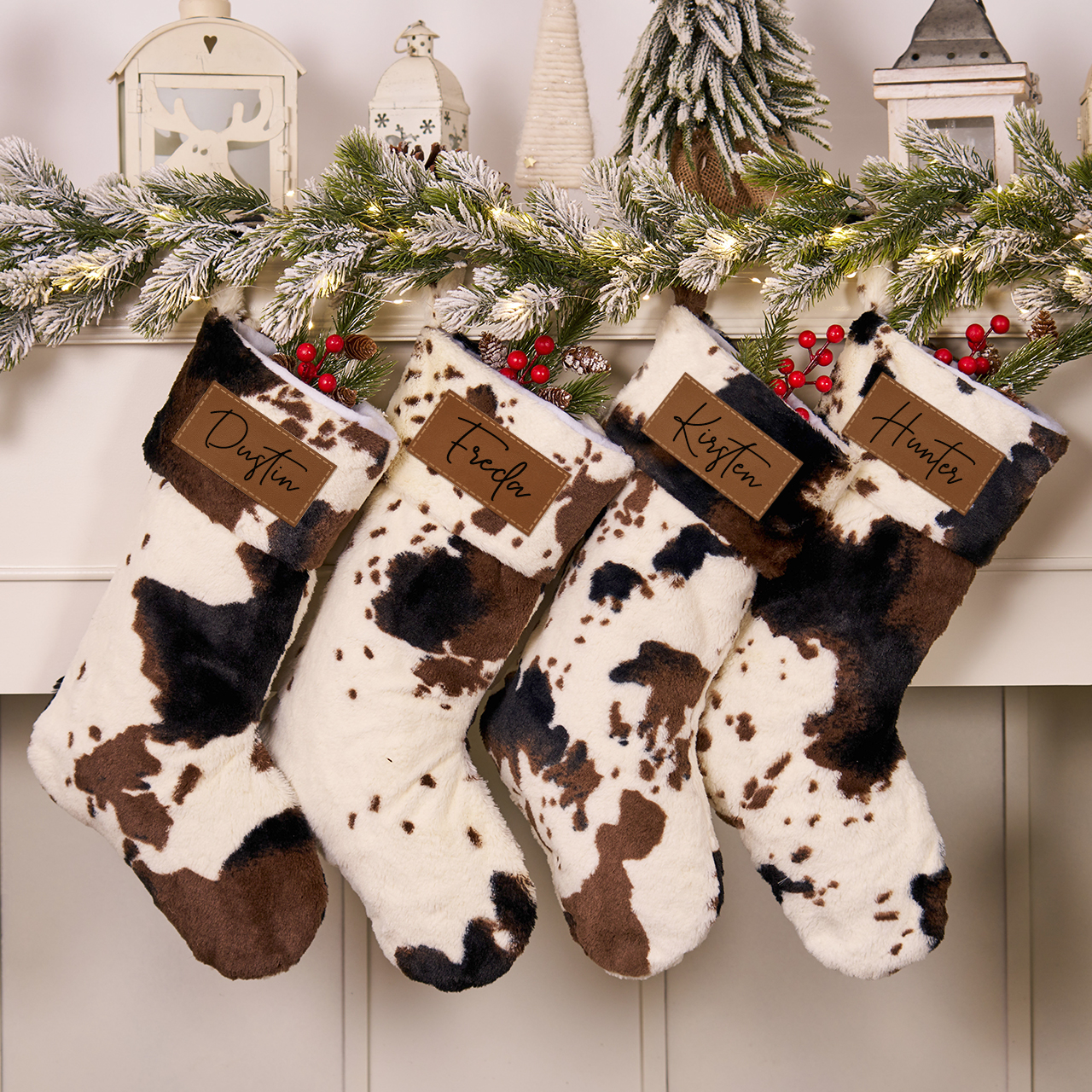 Personalized Cowhide Slices Cow Print Plush Christmas Socks