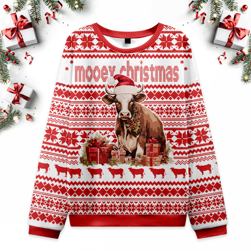 Christmas Cow With Santa Ugly Sweater