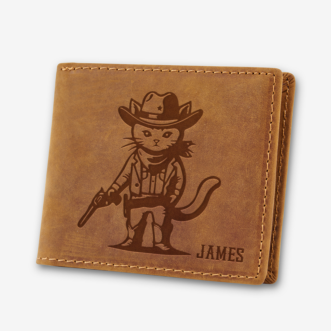 Personalized Vintage Leather Wallet_Cat