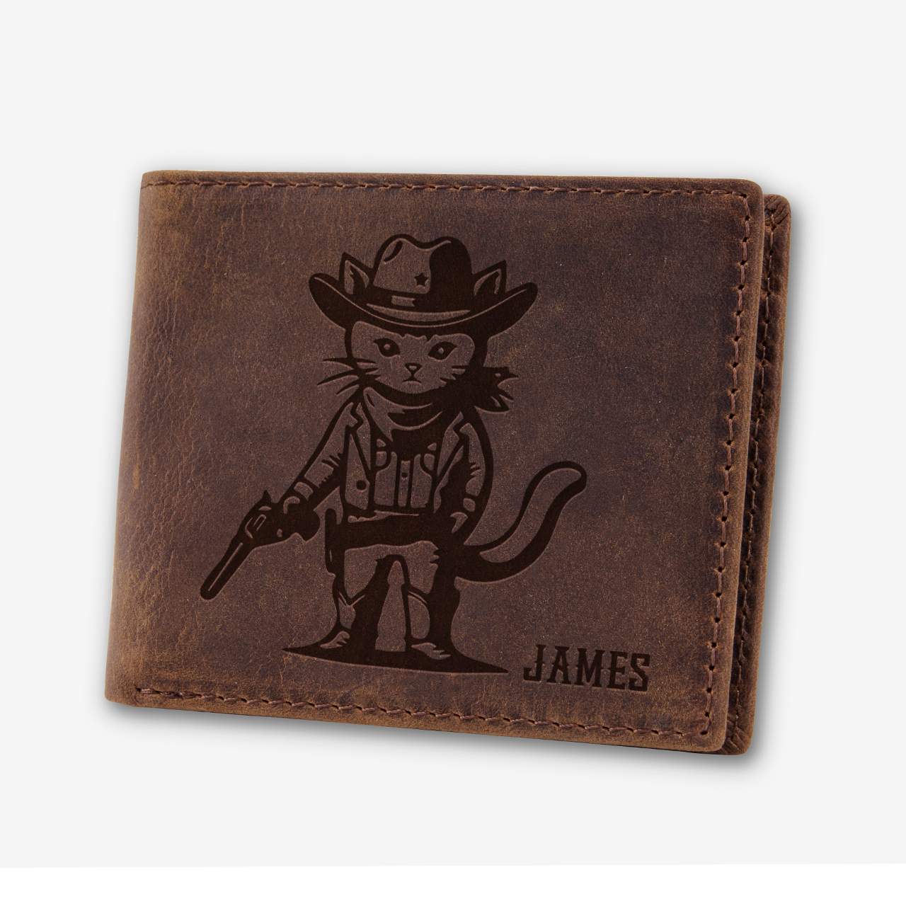 Personalized Vintage Leather Wallet_Cat