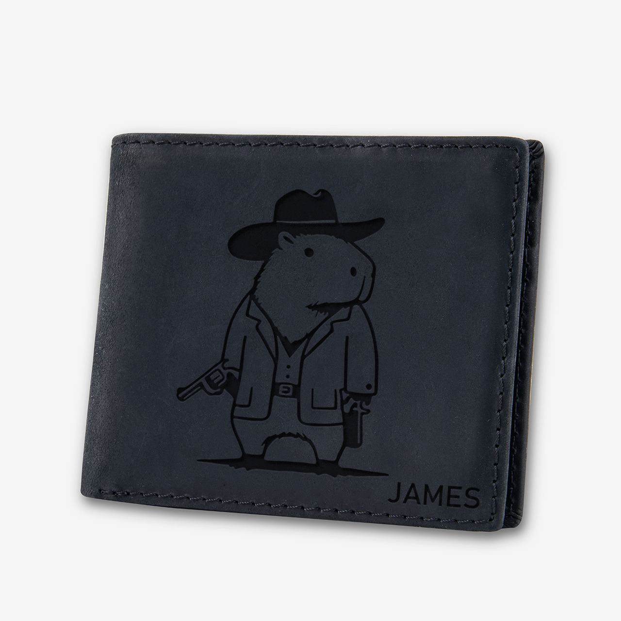 Personalized Vintage Leather Wallet_Capybara