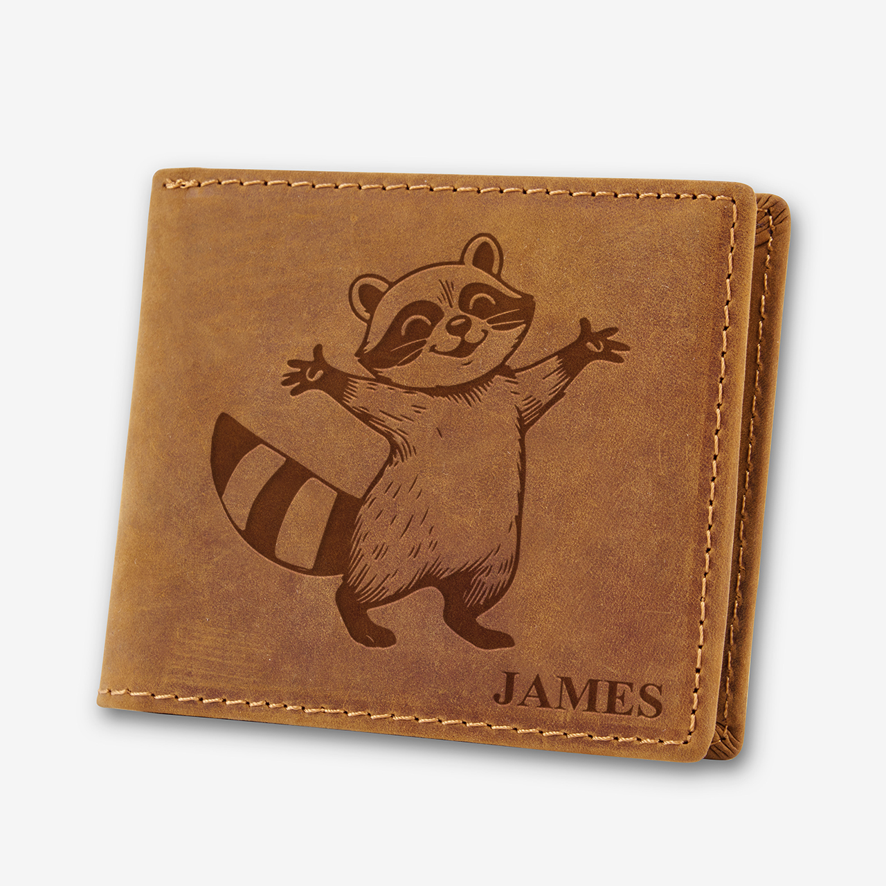 Personalized Vintage Leather Wallet_Raccoon