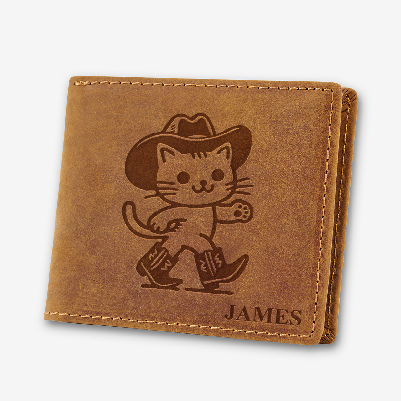 Personalized Vintage Leather Wallet_Cat