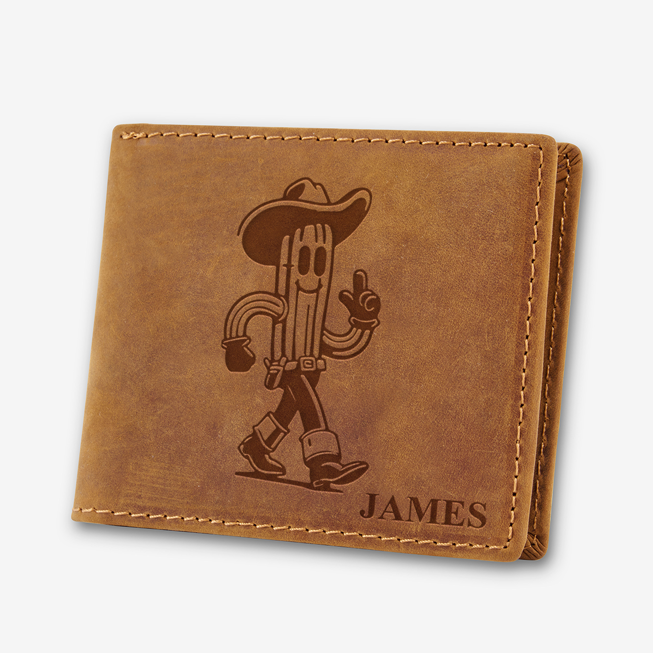 Personalized Vintage Leather Wallet_Cactus