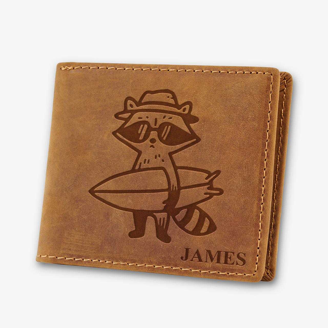 Personalized Vintage Leather Wallet_Raccoon