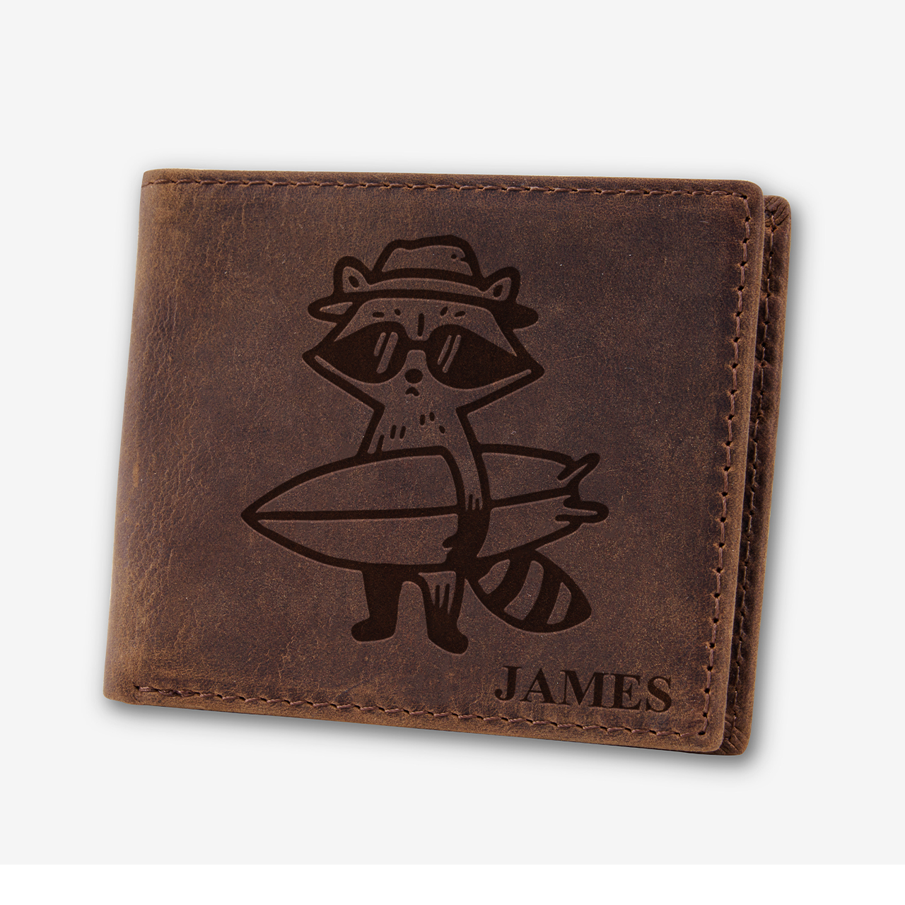 Personalized Vintage Leather Wallet_Raccoon