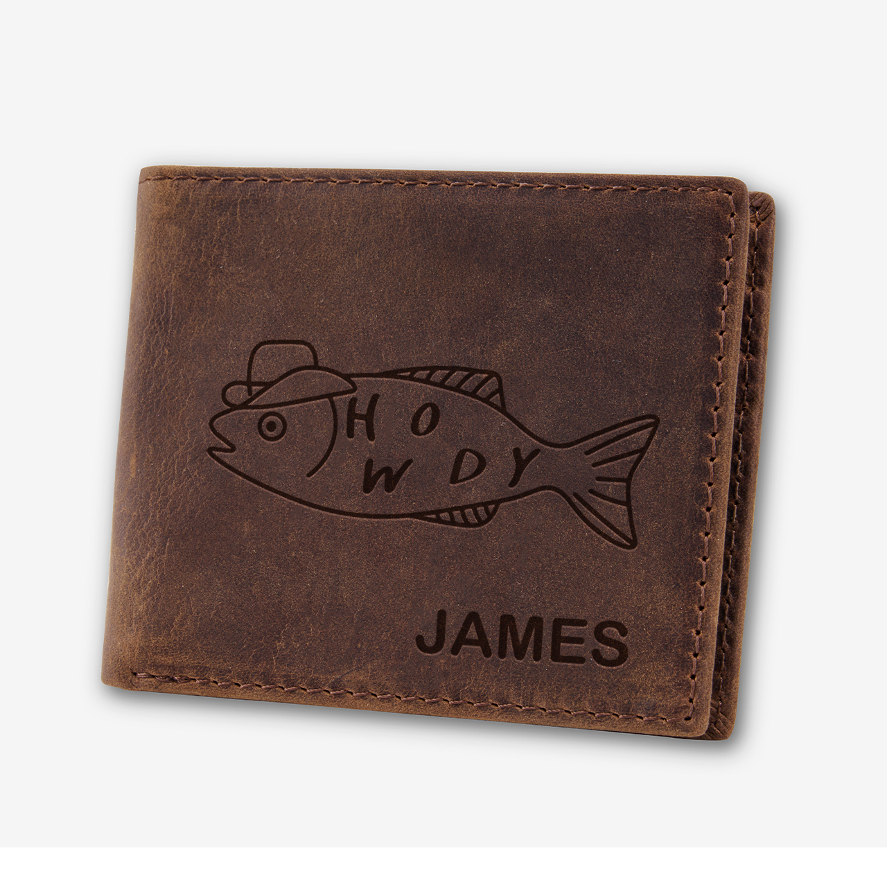 Personalized Vintage Leather Wallet_Fish