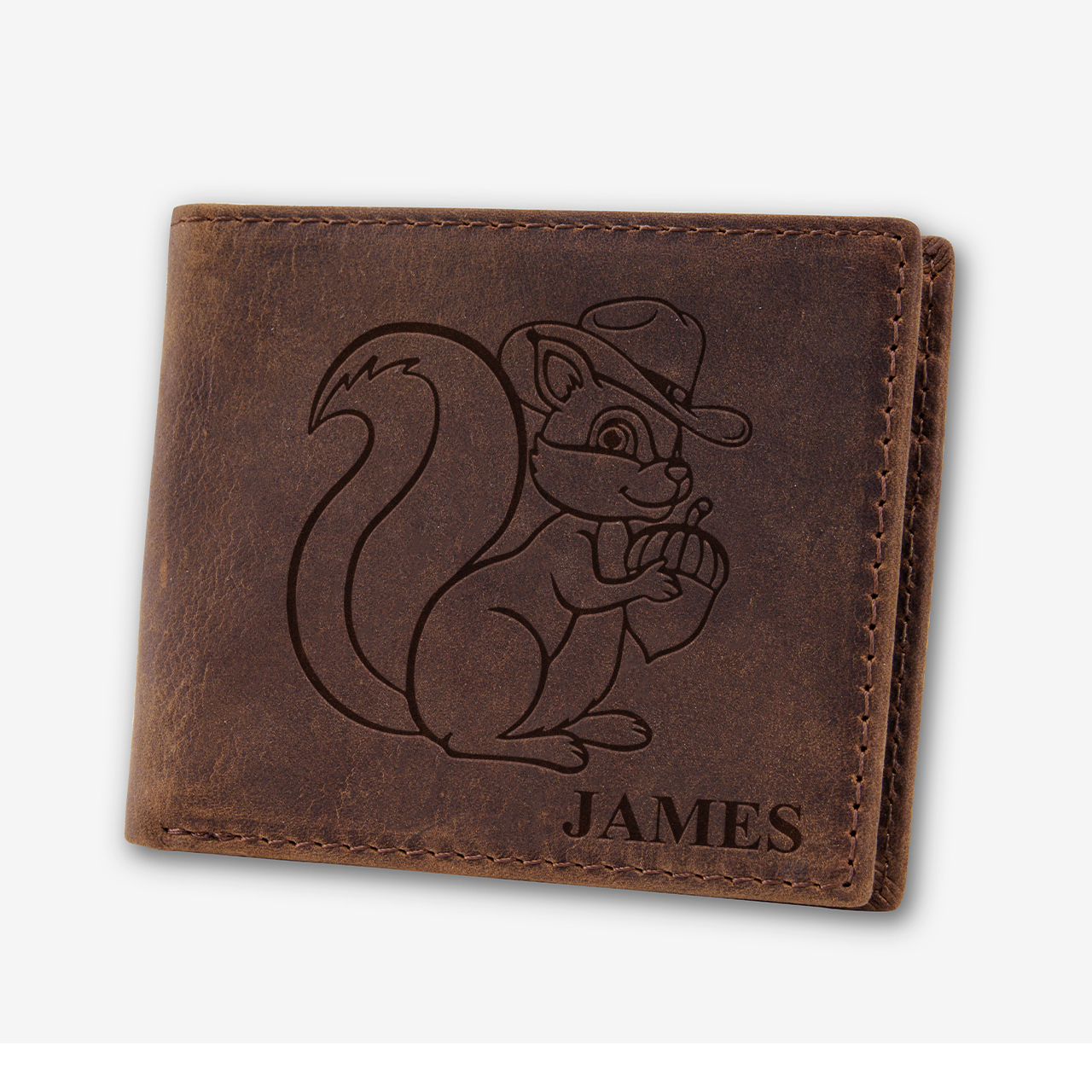 Personalized Vintage Leather Wallet_Squirrel