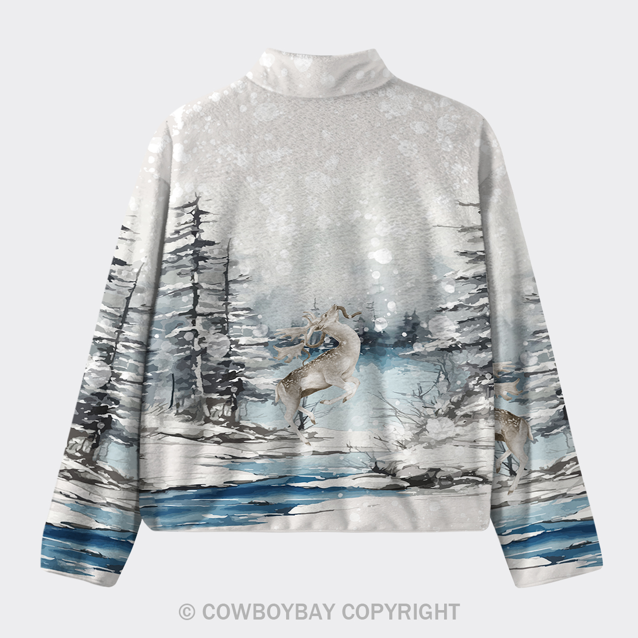 Deer In The Snowy Mountains Design Fleece Jacket
