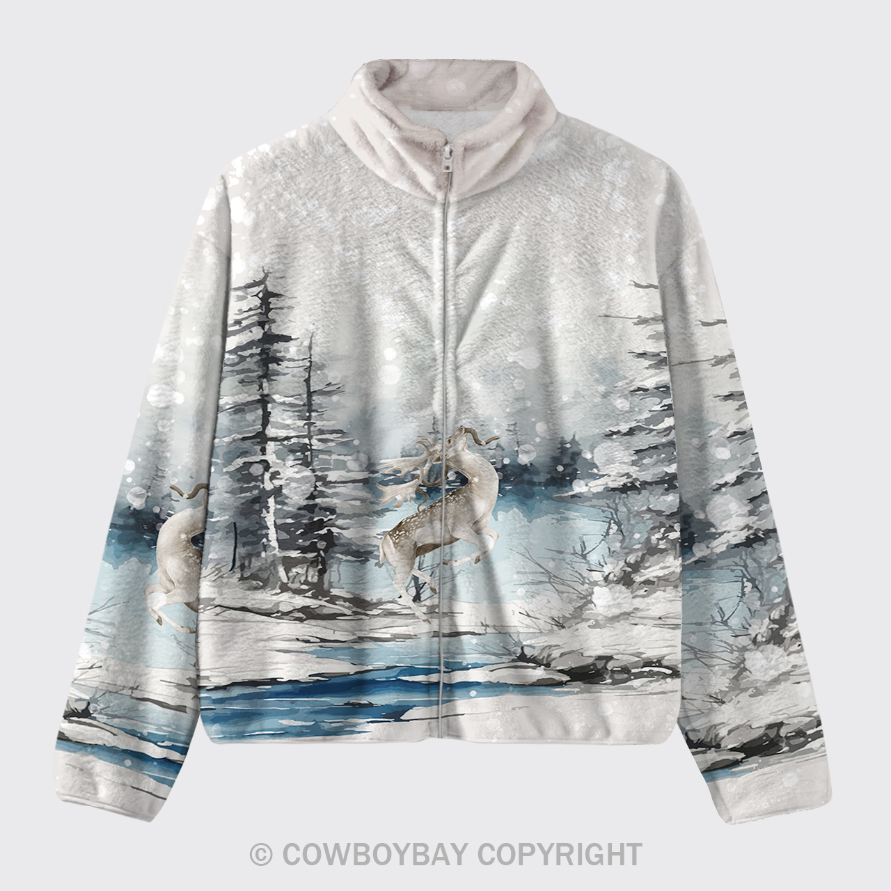Deer In The Snowy Mountains Design Fleece Jacket