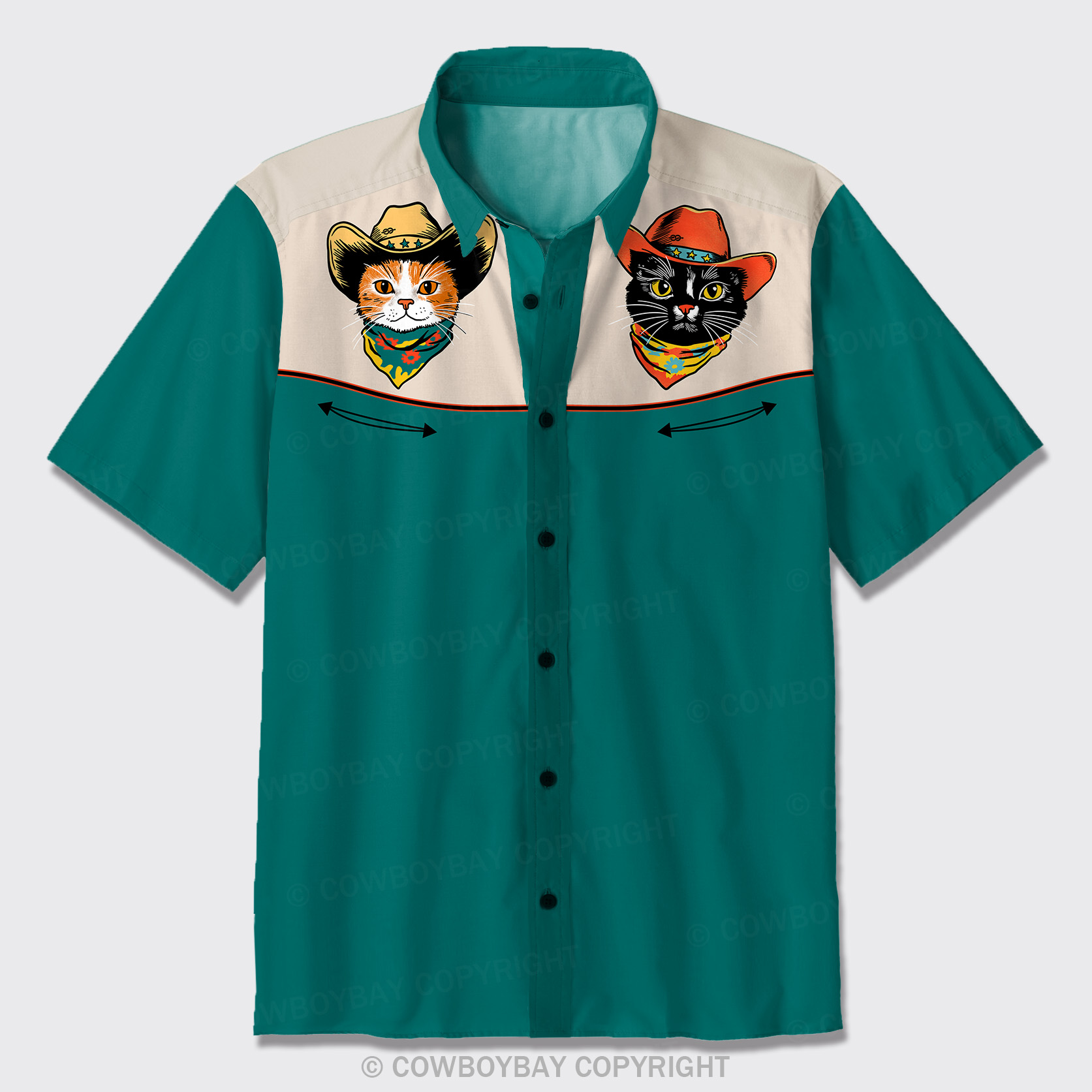 Cowboy Hat Black Cat Button Up Shirts