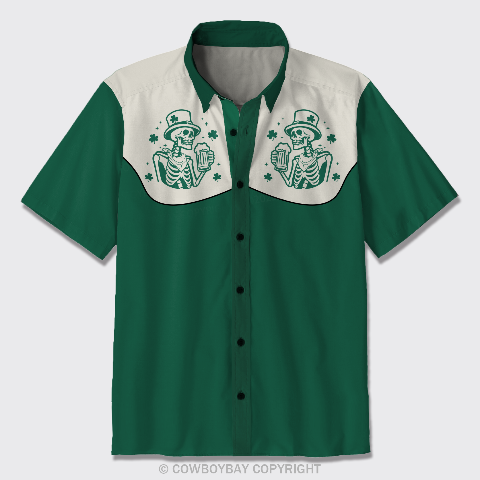St. Patrick's Skeleton Cowboy Button Up Shirts