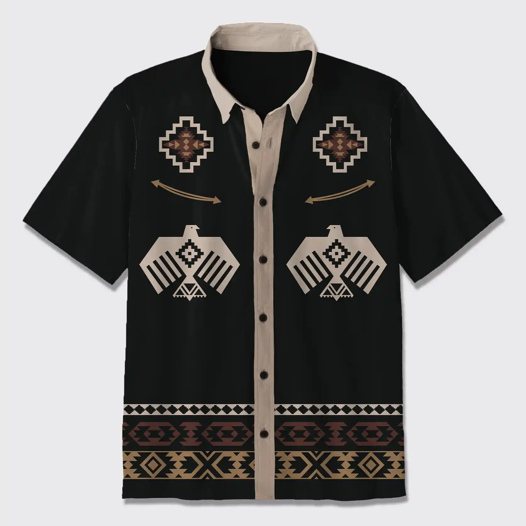 Black Aztec Thunderbird Button Up Shirts