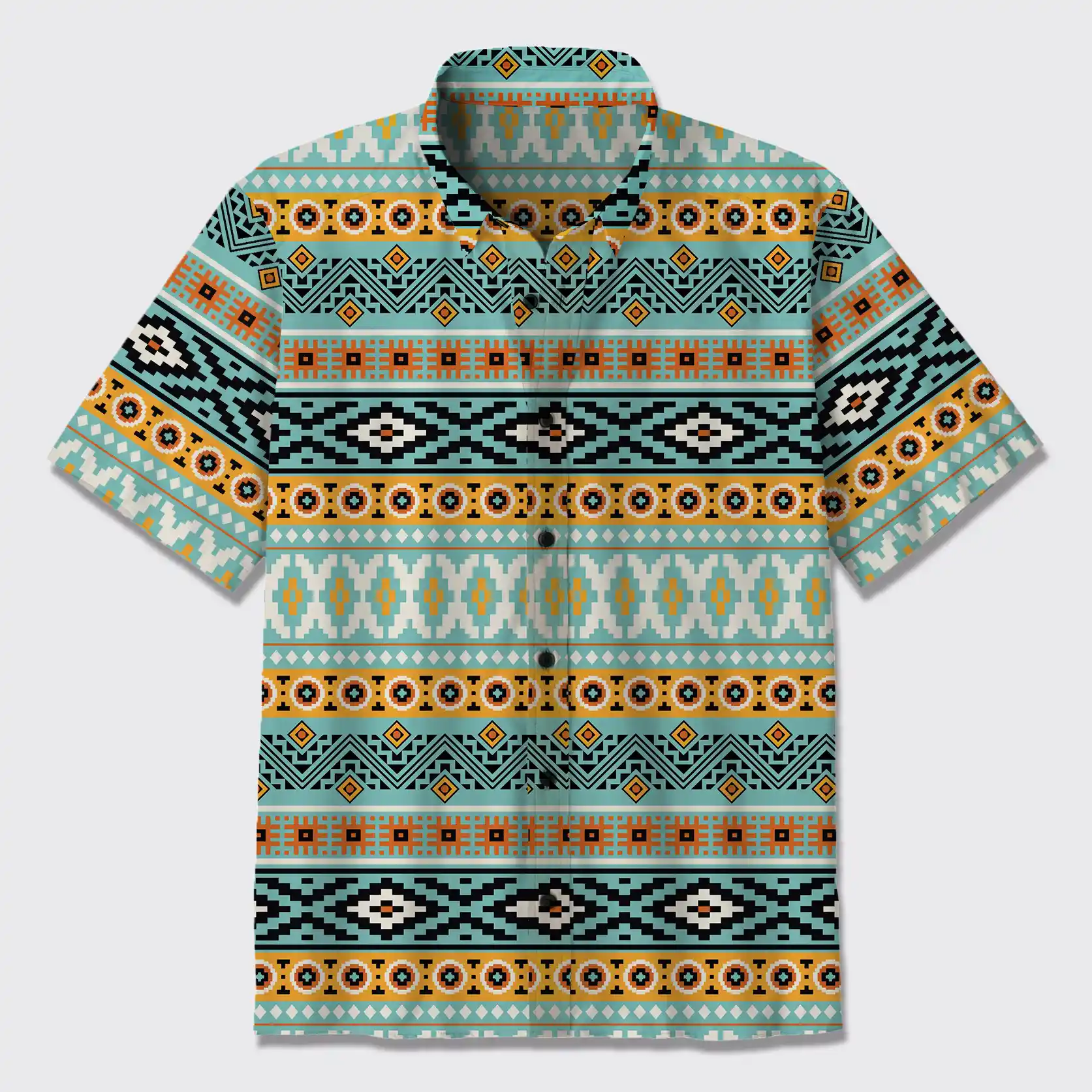 Aztec Tribal Geometric Ethnic Button Up Shirts_3