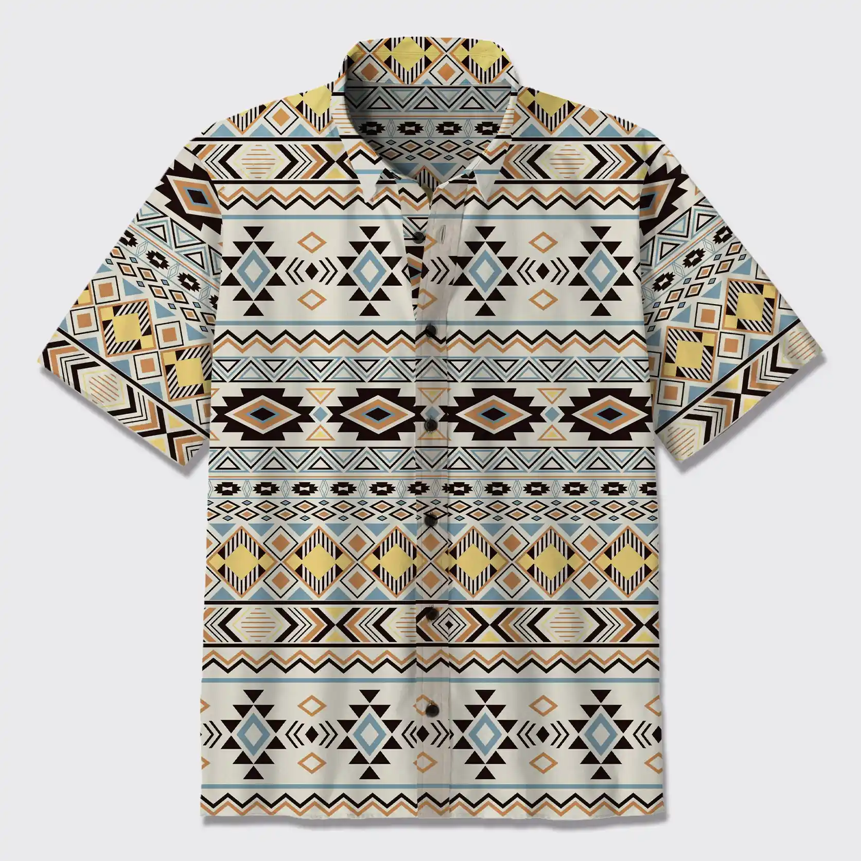 Aztec Tribal Geometric Ethnic Button Up Shirts_4