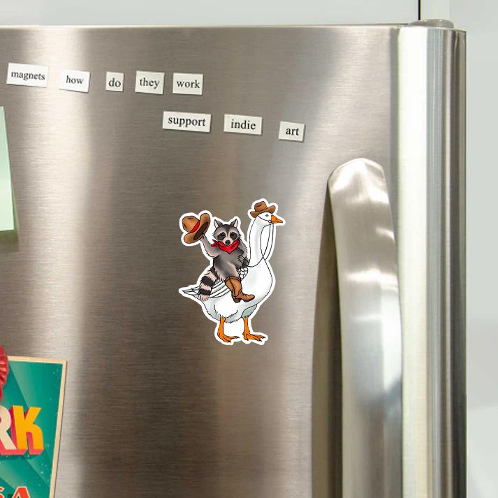 Cowboy Raccoon On A Goose Fridge Magnet