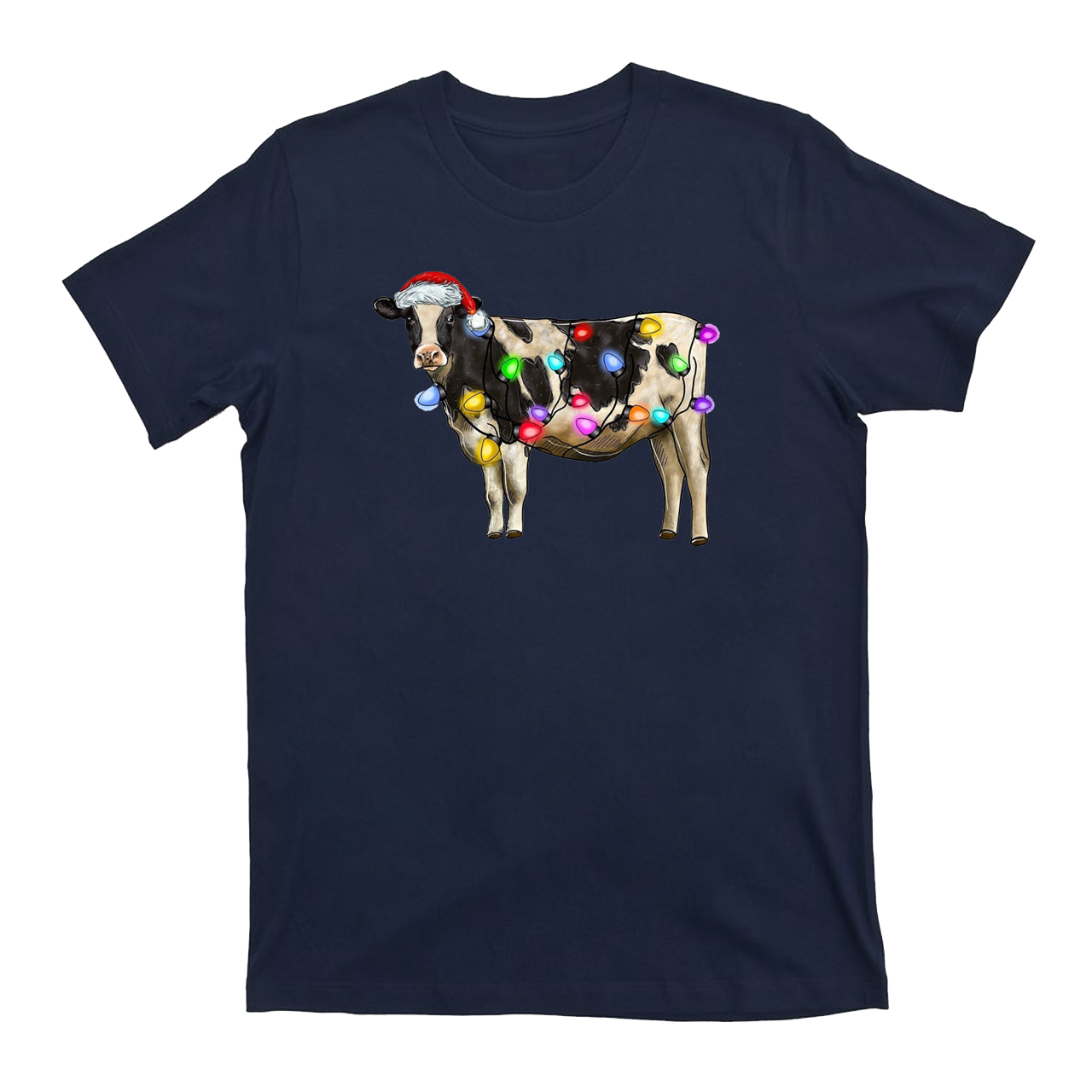 Christmas Lights Cow Cotton T-Shirts