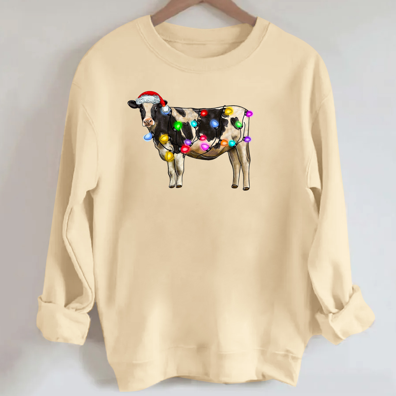 CHRISTMAS LIGHTS COW COTTON  Sweatshirt