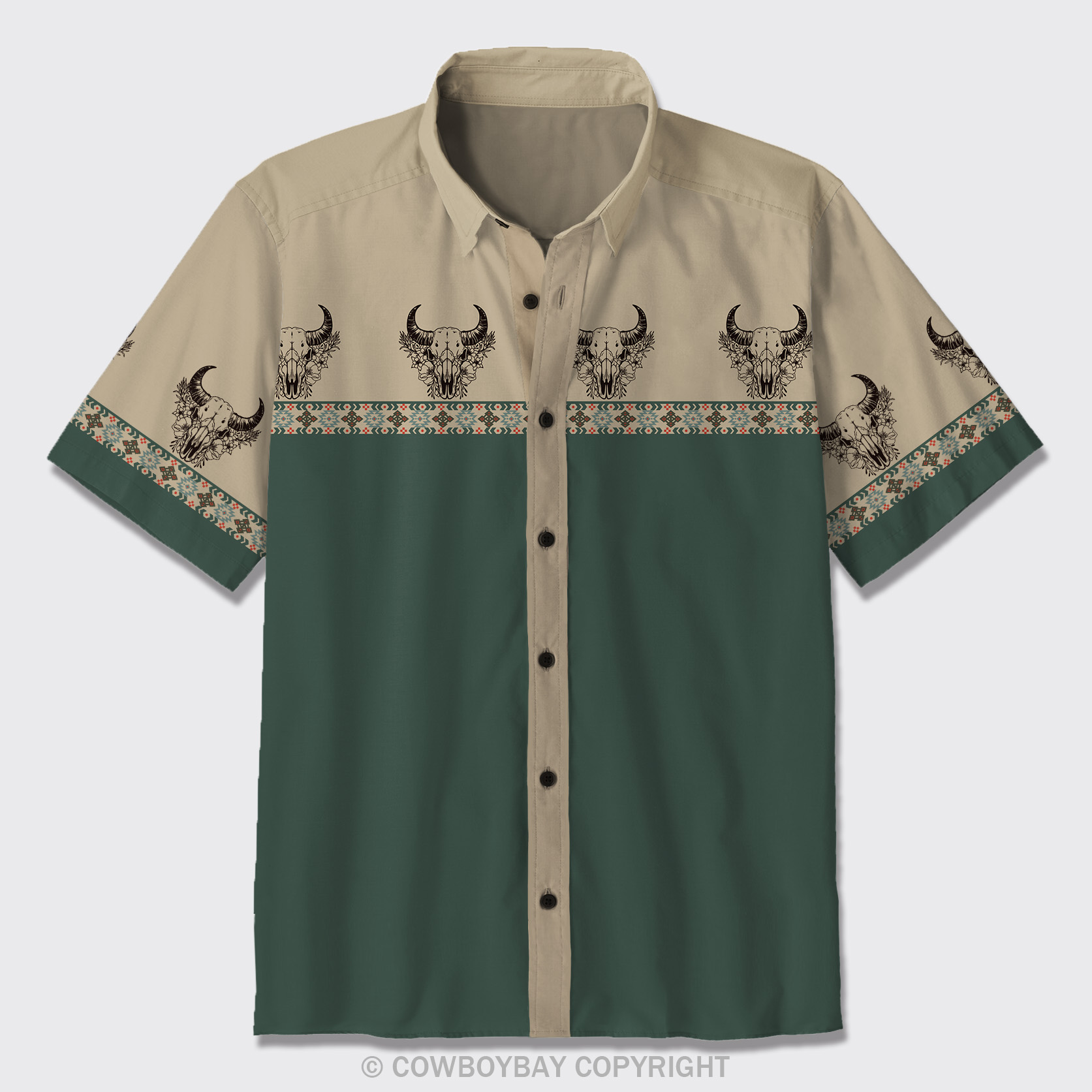 Bull Skull Pattern Button Up Shirts