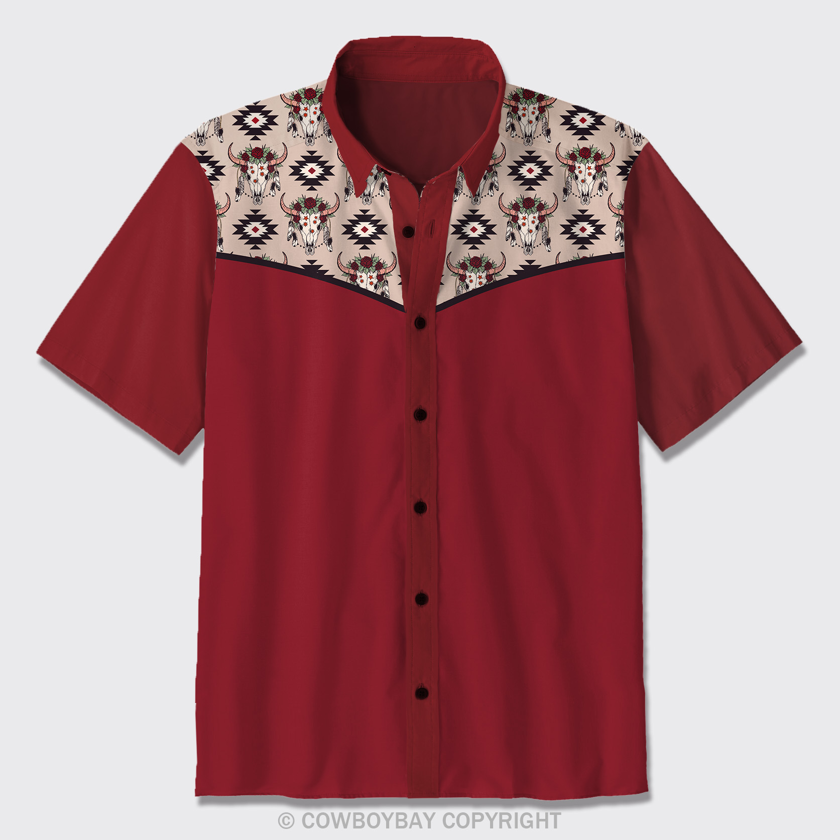 Aztec Bull Skull Pattern Button Up Shirts