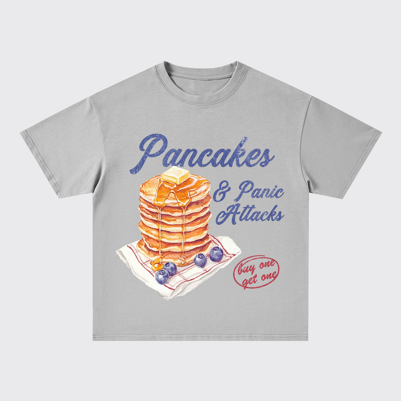 Humorous Retro-Pancakes And Panic Oversize T-Shirts