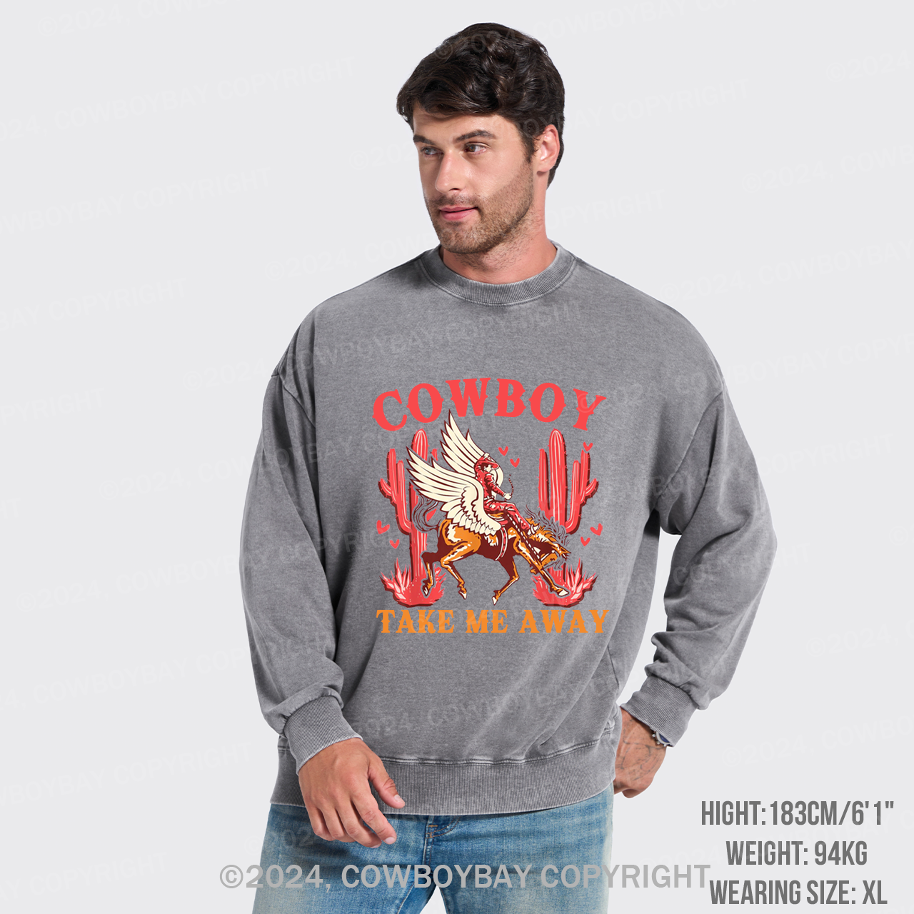 Wild West Cowboy Take Me Away Washed Sweatshirts