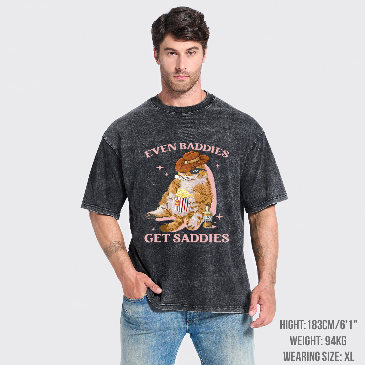 Even Baddies Get Saddies Funny Cat Garment-dye Tees
