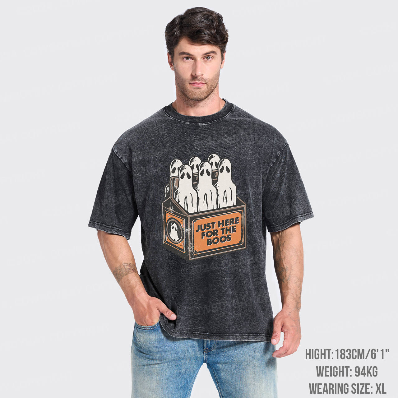 Here For The Boos 6 Pack Booze Ghost Beer Bottles Garment-dye Tees