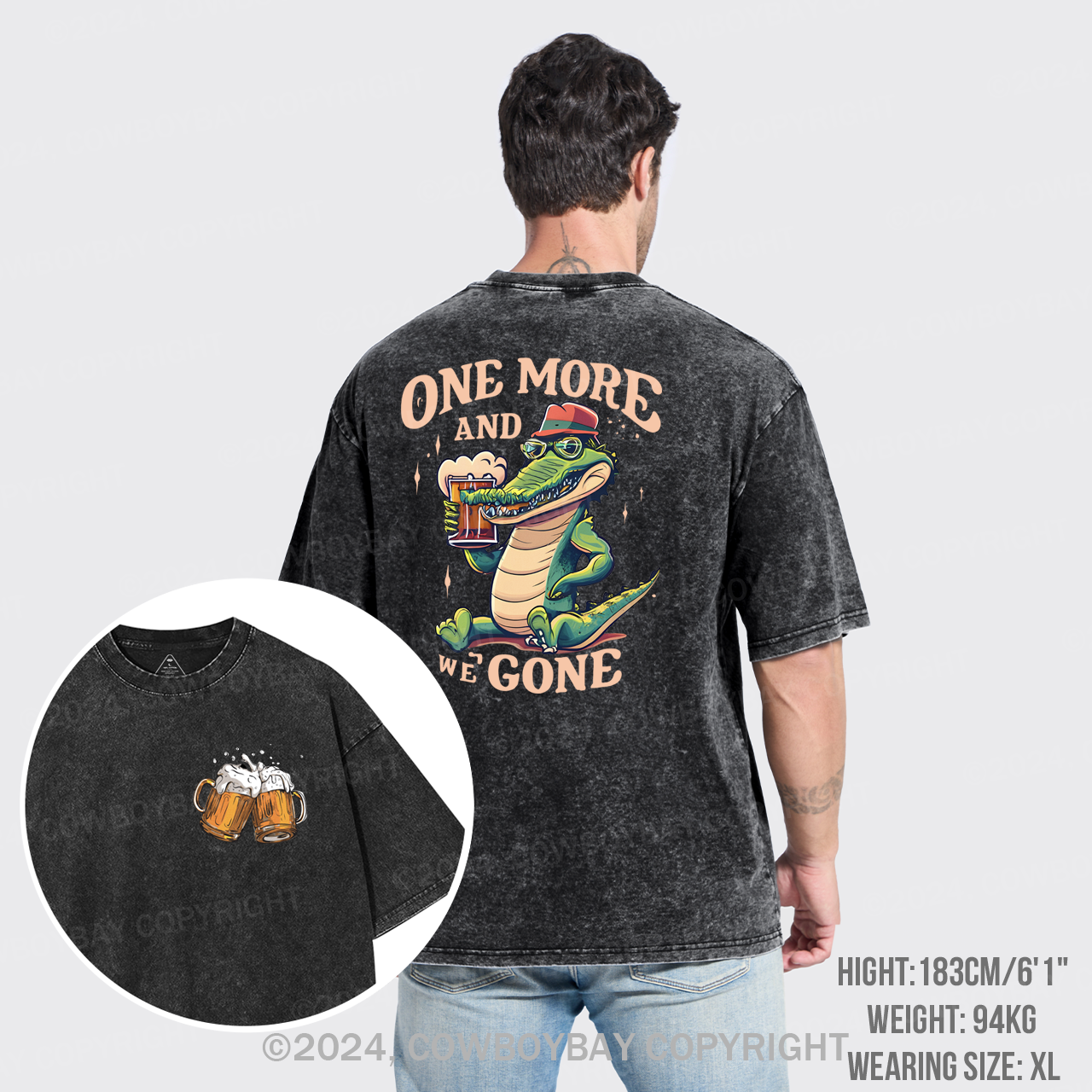 A Crocodile Drinking Beer Garment-dye Tees