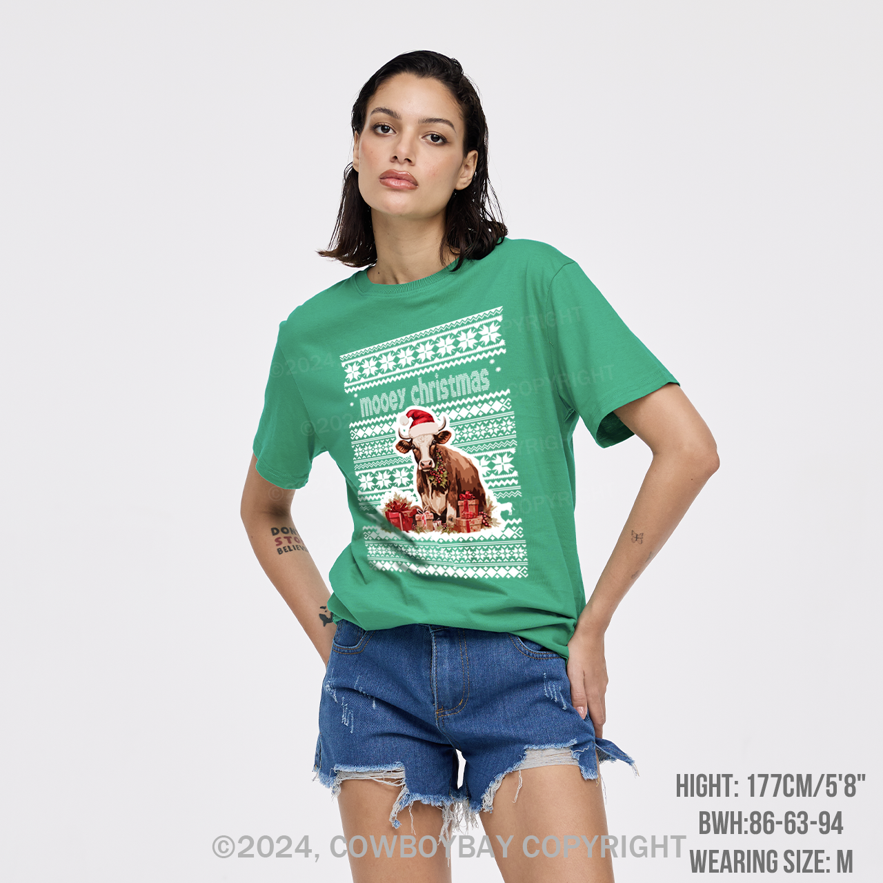 Christmas Cow With Santa T-Shirts