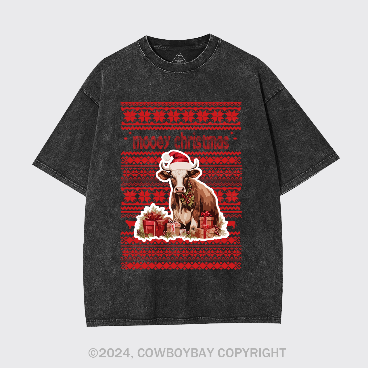 Christmas Cow With Santa Garment-dye Tees