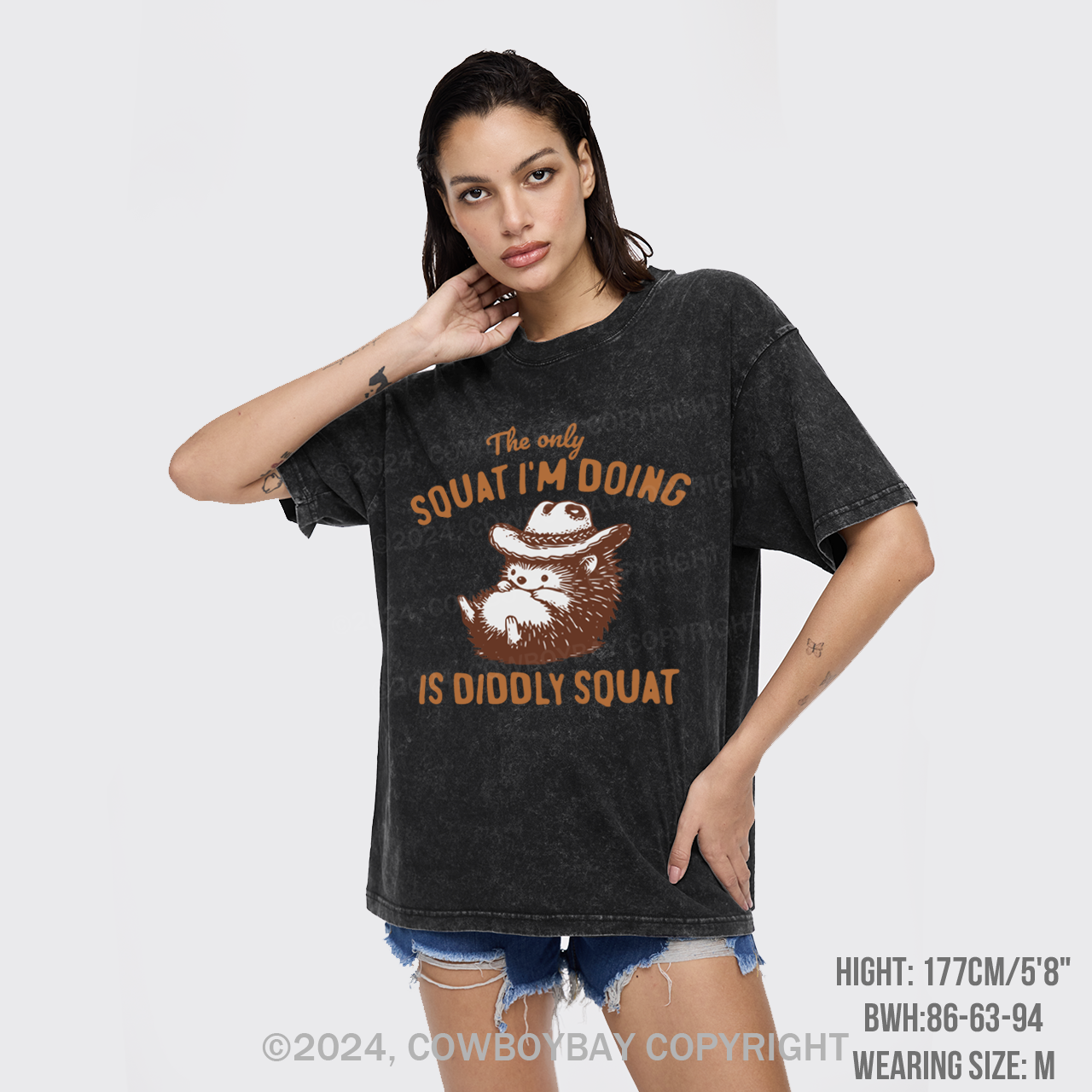 Funny Cowboy Racoon In Vintage Style Garment-dye Tees