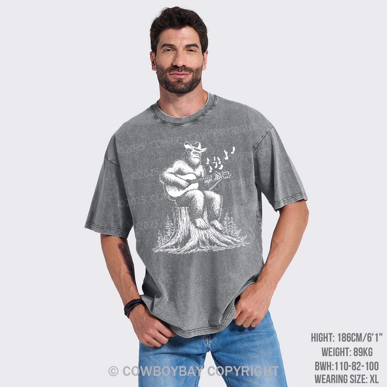Retro Bigfoot Playing Guitar Garment-dye Tees