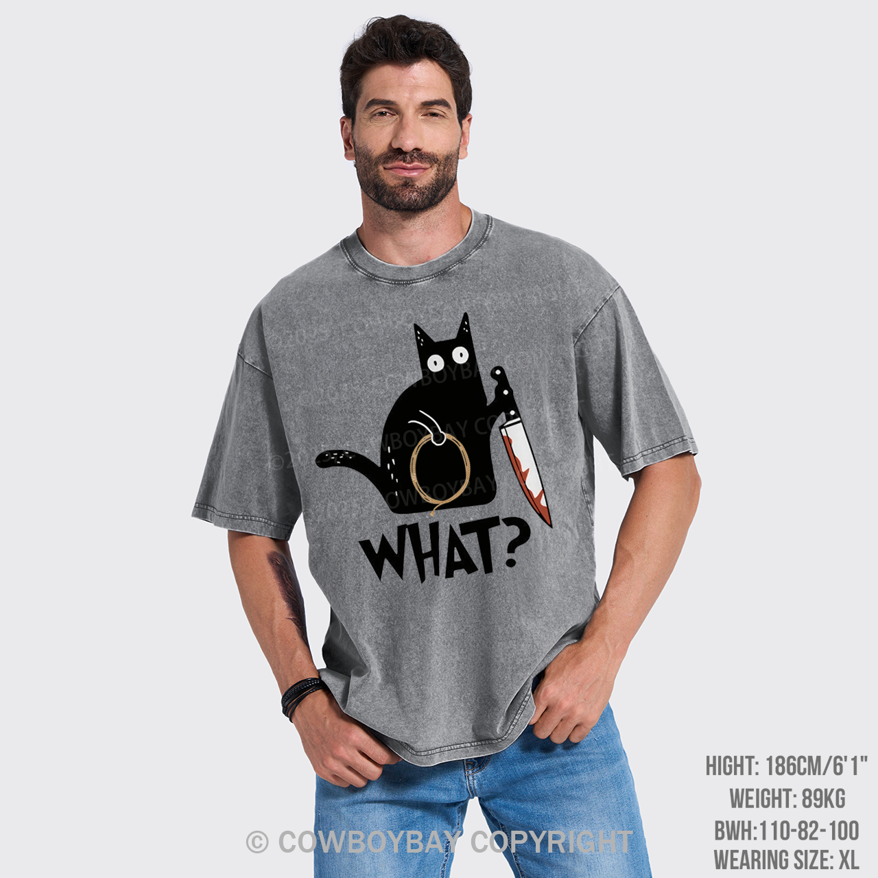 Murderous Black Cat With Knife Garment-dye Tees