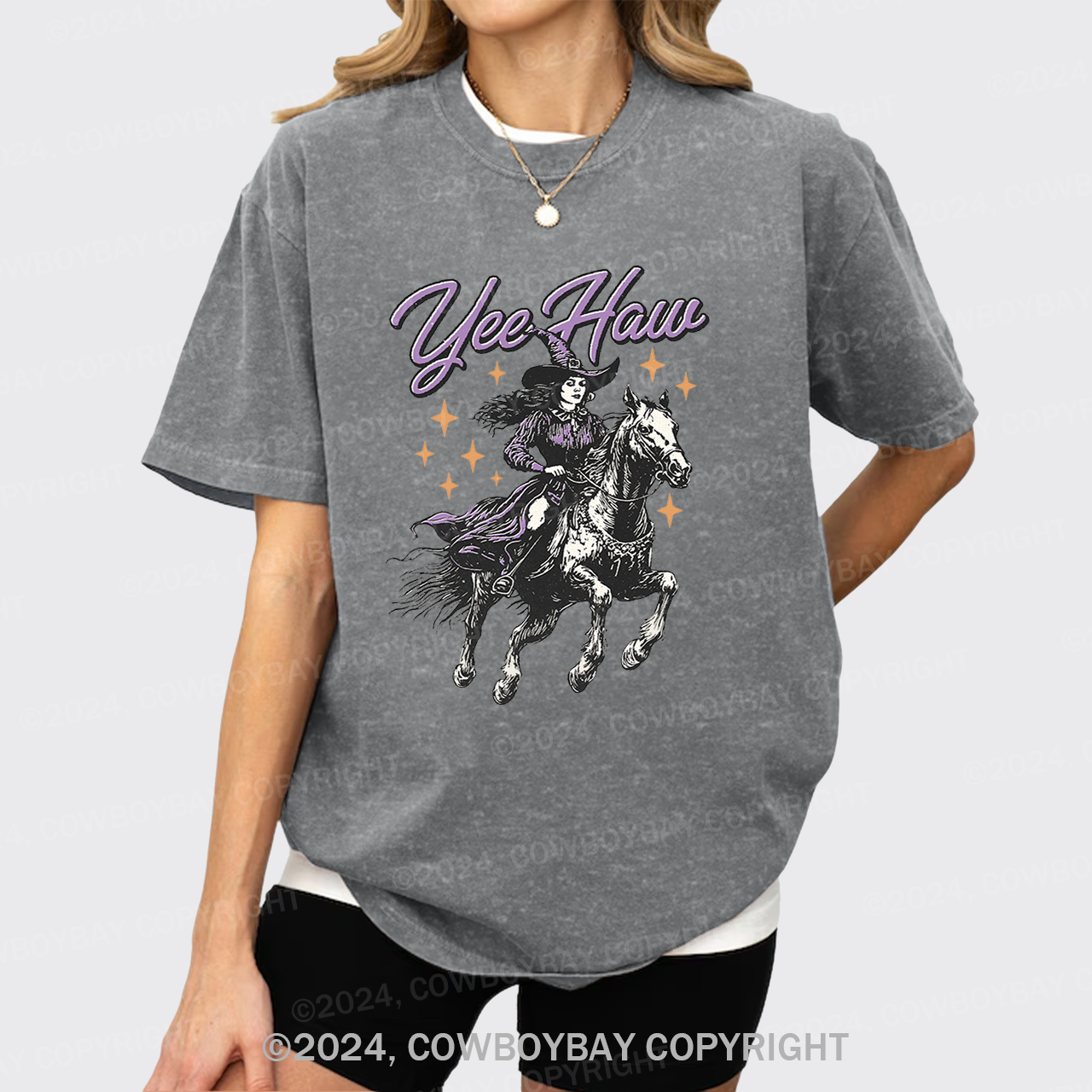 Yee Haw,Halloween Cowgirl Garment-dye Tees