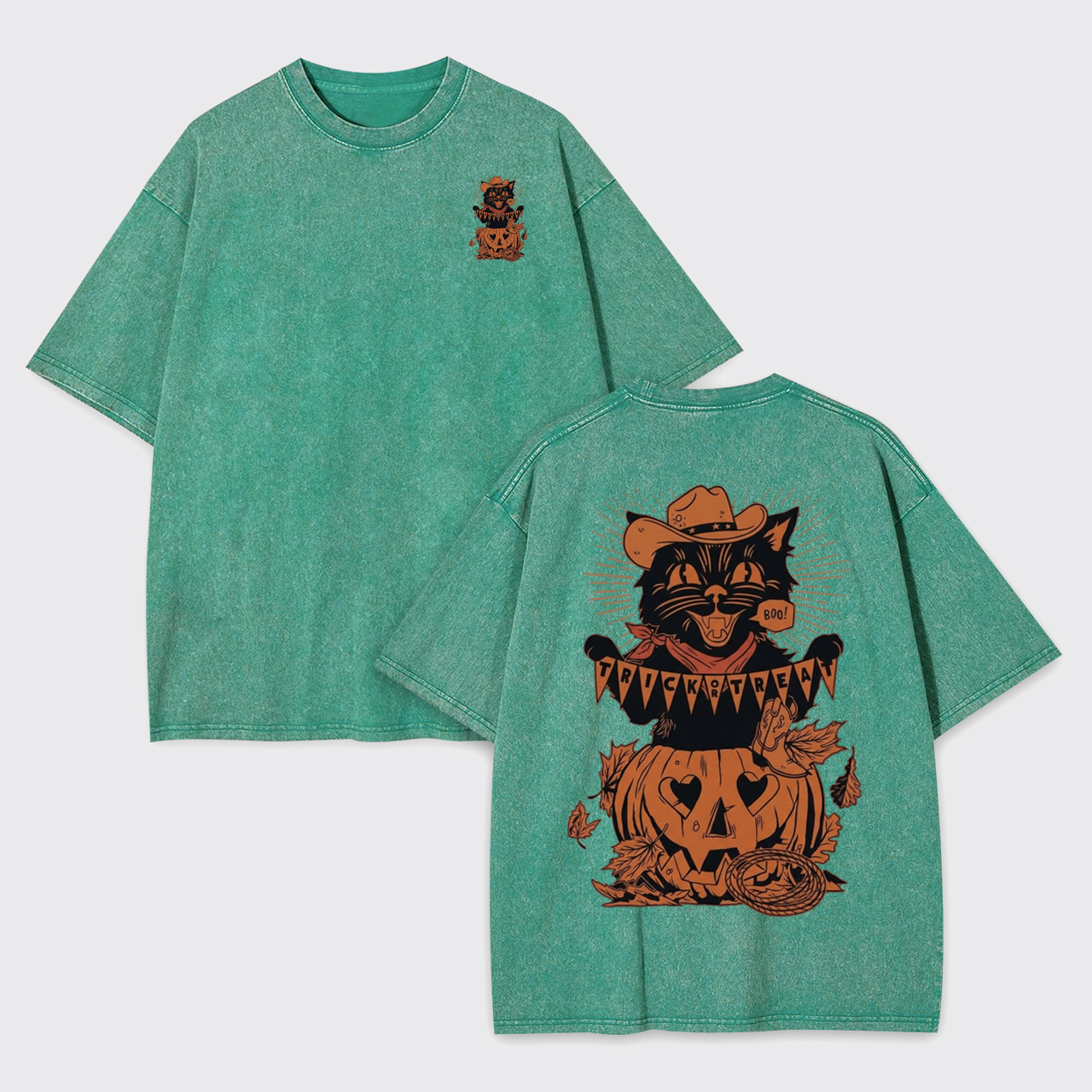 Trick Or Treat Halloween Black Cat Garment-dye Tees